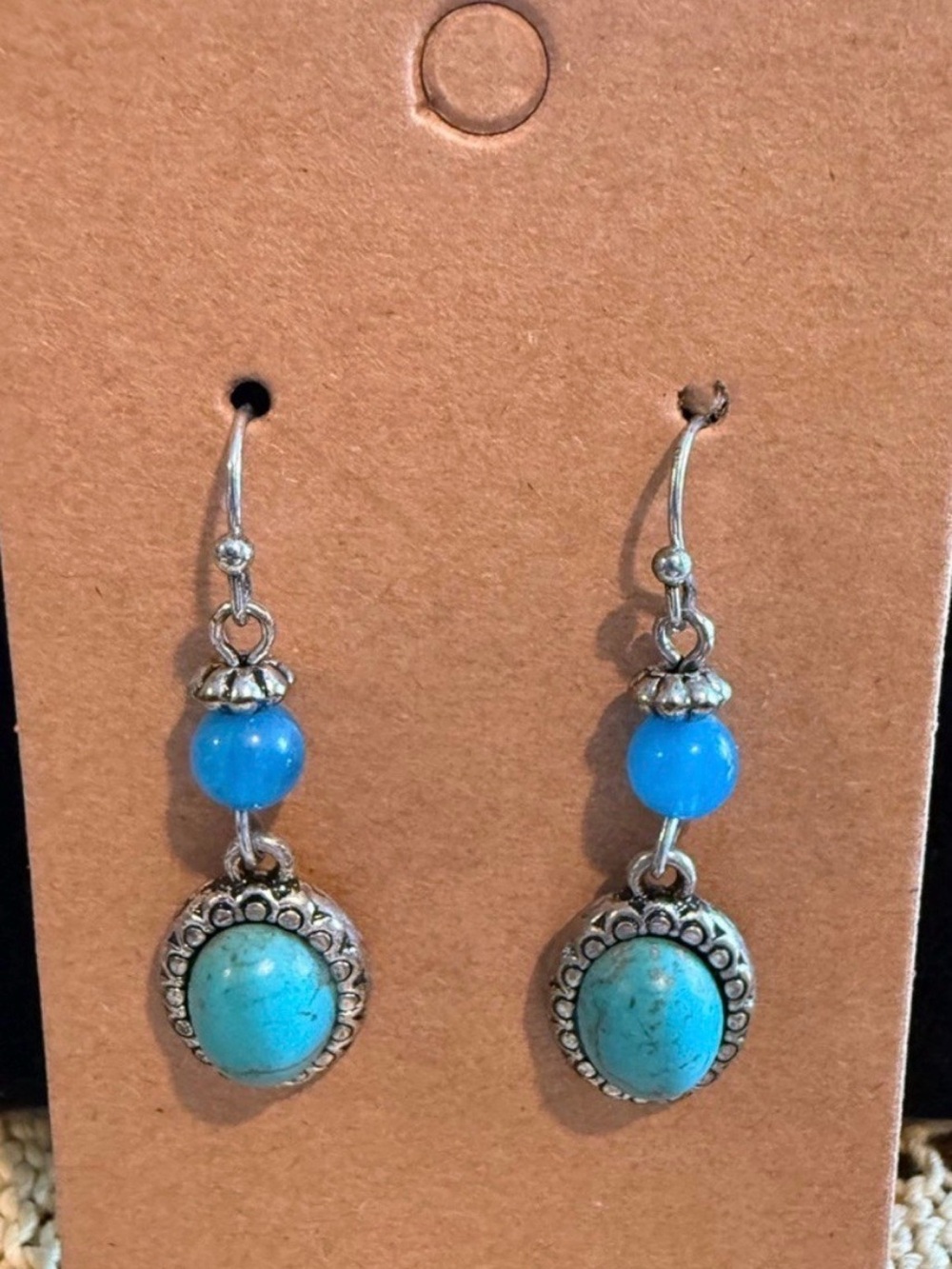 Blue Turquoise-Style Drop Earrings with Silver Accents